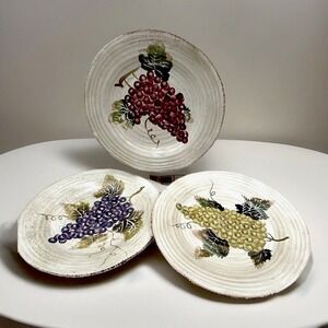 Tabletops Unlimited Cabernet Hand Painted Dinner Plates Grapes Design Set of 3